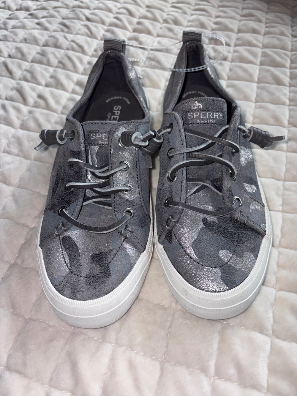 Sperry Metallic Gray Camouflage Slip-On Sneakers